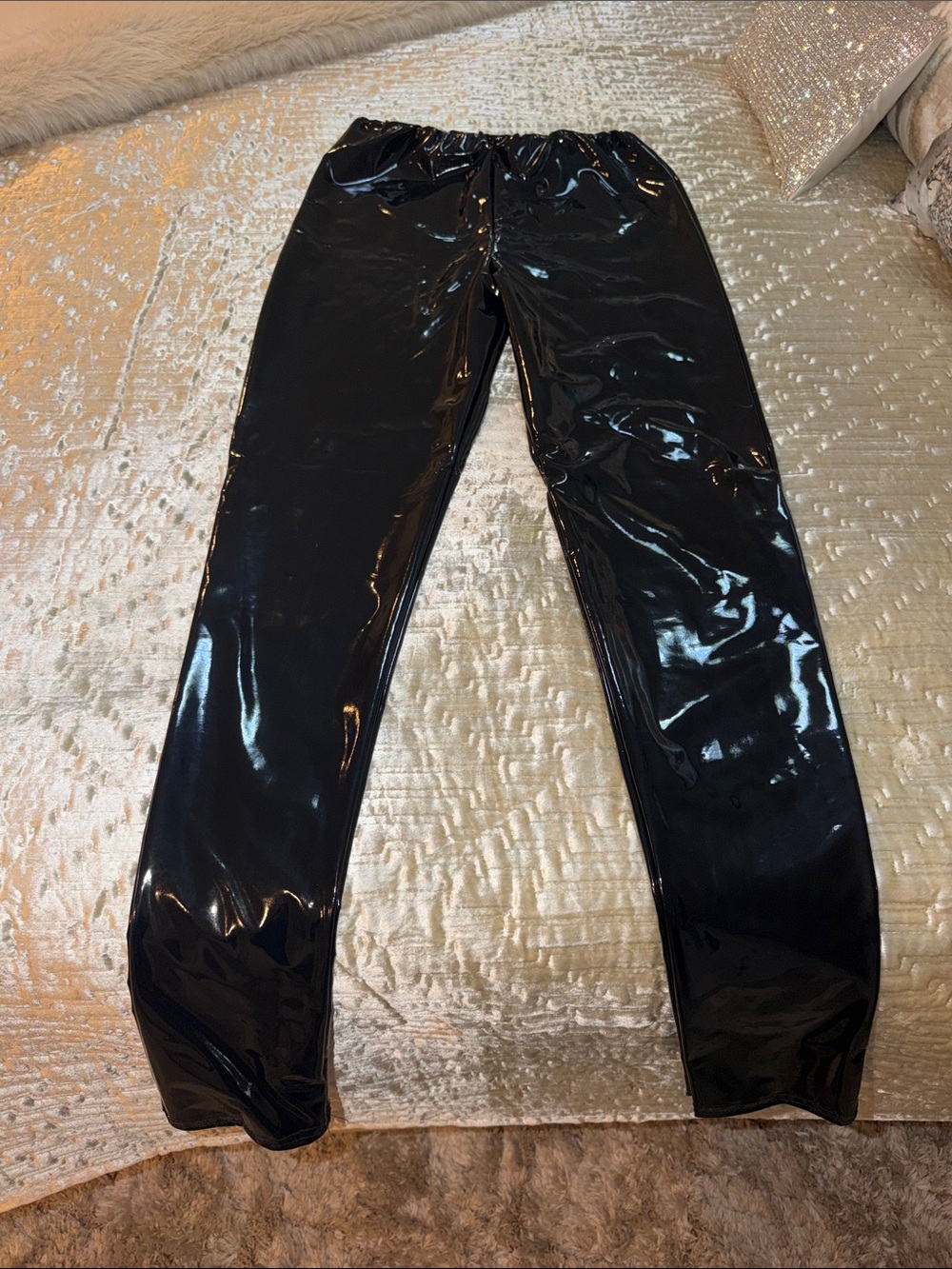 Black High-Shine Patent Skinny latex pants - Women's